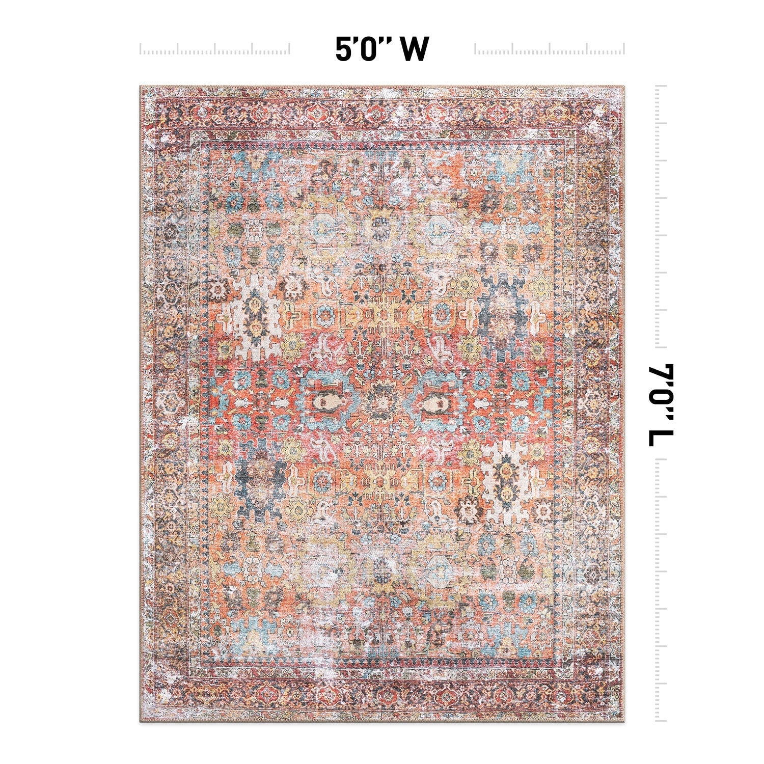 Tapis antidérapant lavable en machine, style transitionnel et vieilli, de la World Rug Gallery