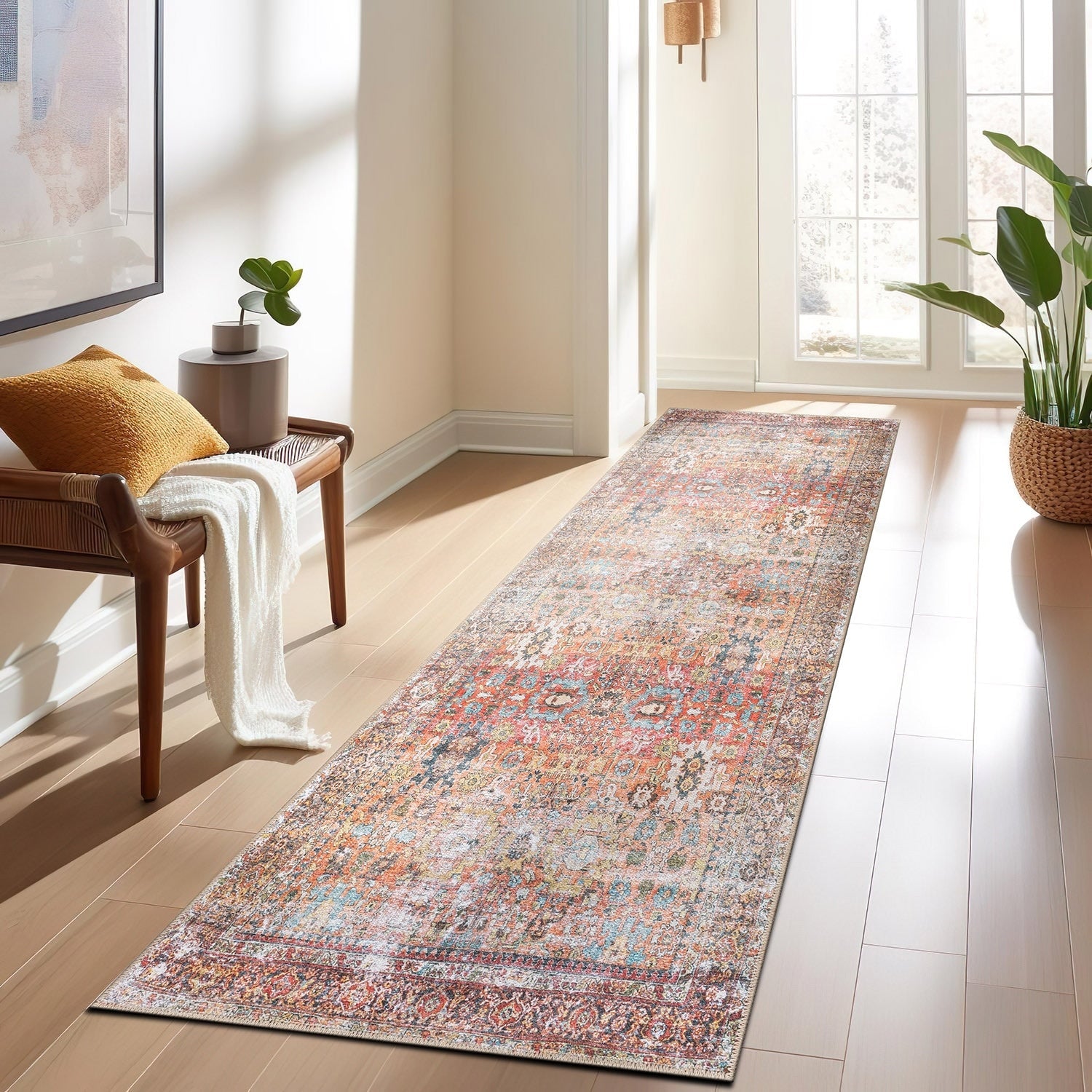 Tapis antidérapant lavable en machine, style transitionnel et vieilli, de la World Rug Gallery