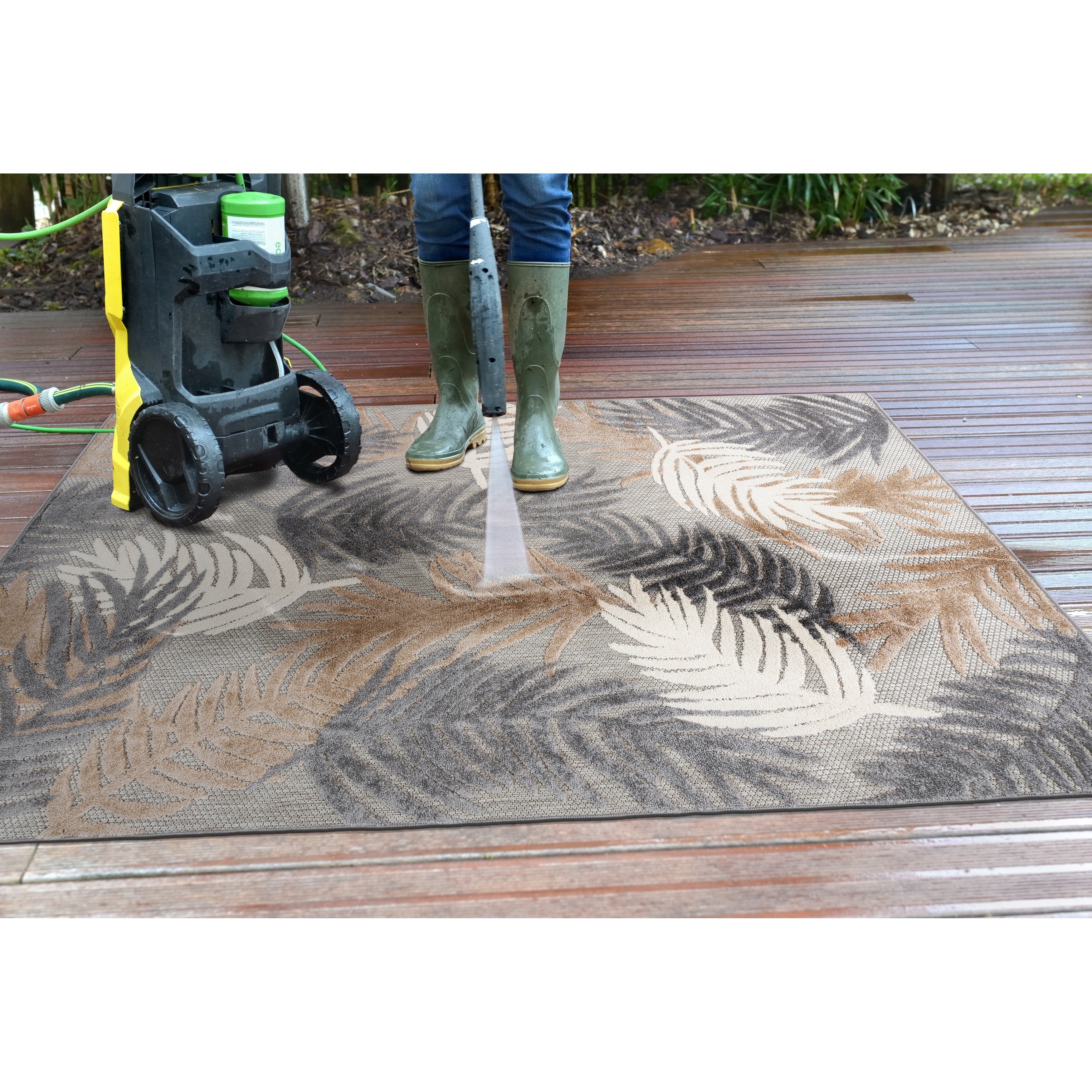 Tapis d'intérieur/extérieur moderne à motif floral tropical World Rug Gallery