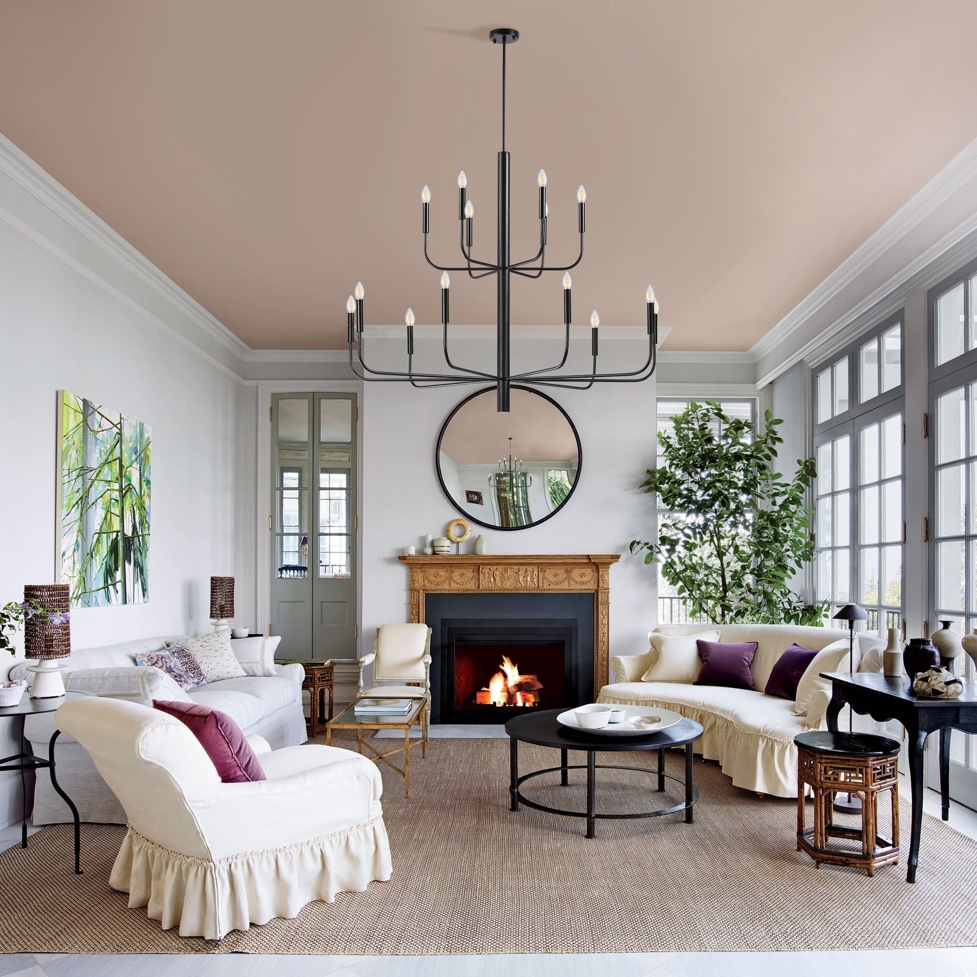 Lustre chandelier minimaliste à 15 lumières, 2 niveaux, design ancien - 48