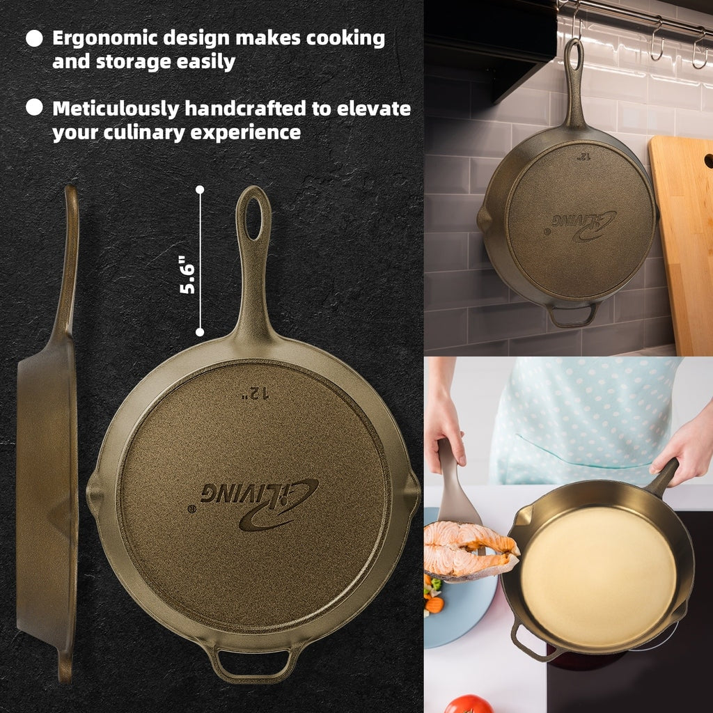 Poêle à frire en fonte polie miroir iLiving Seasoned Modern Heirloom 12 po (2,7/3,7 L)