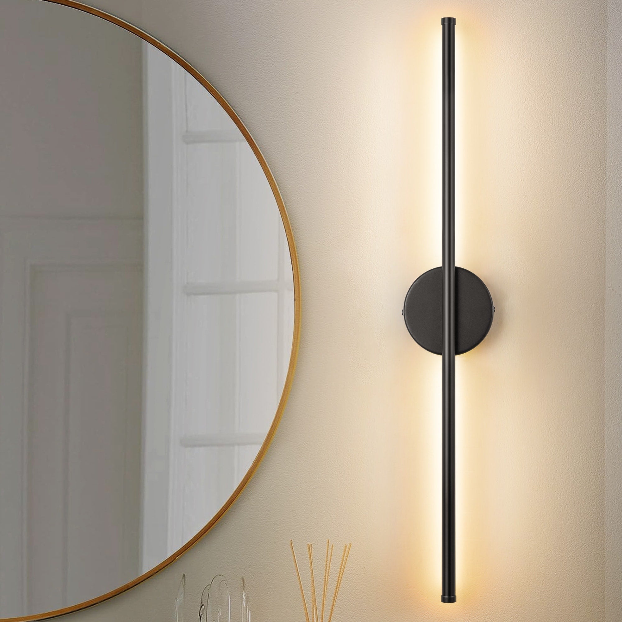 Applique murale linéaire moderne à 1 ampoule, noire/dorée/nickel, à LED, à intensité variable, pour salle de bain