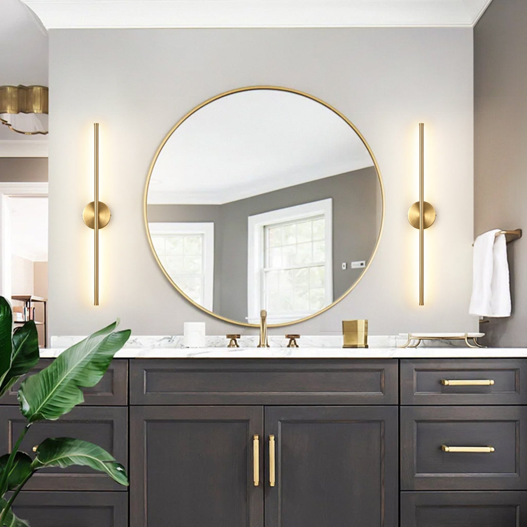 Applique murale linéaire moderne à 1 ampoule, noire/dorée/nickel, à LED, à intensité variable, pour salle de bain