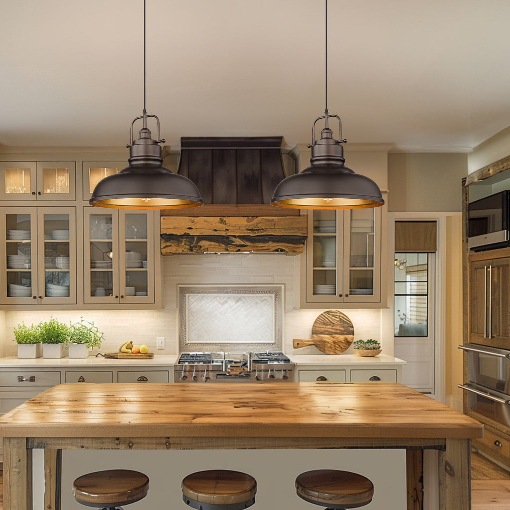 Suspension à dôme en métal de style industriel à 1 ampoule, finition bronze huilé