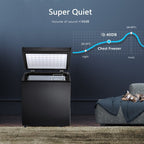 Congélateur coffre de 1,8 pi³ avec panier amovible, vidange par le bas, thermostat à 7 niveaux, conception autonome pour maison et appartement