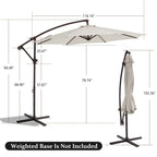 Parasol déporté suspendu à manivelle en acier de 10 pieds