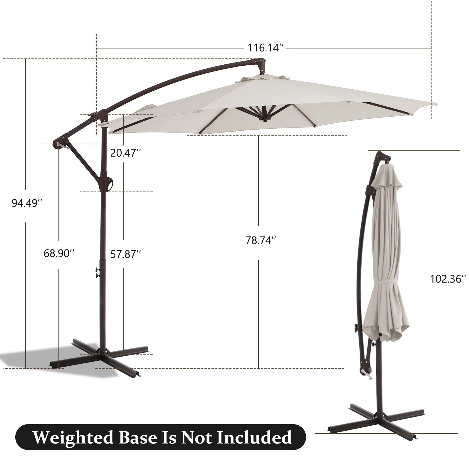 Parasol déporté suspendu à manivelle en acier de 10 pieds