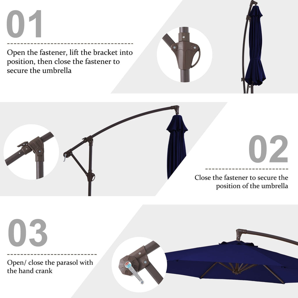 Parasol déporté suspendu à manivelle en acier de 10 pieds