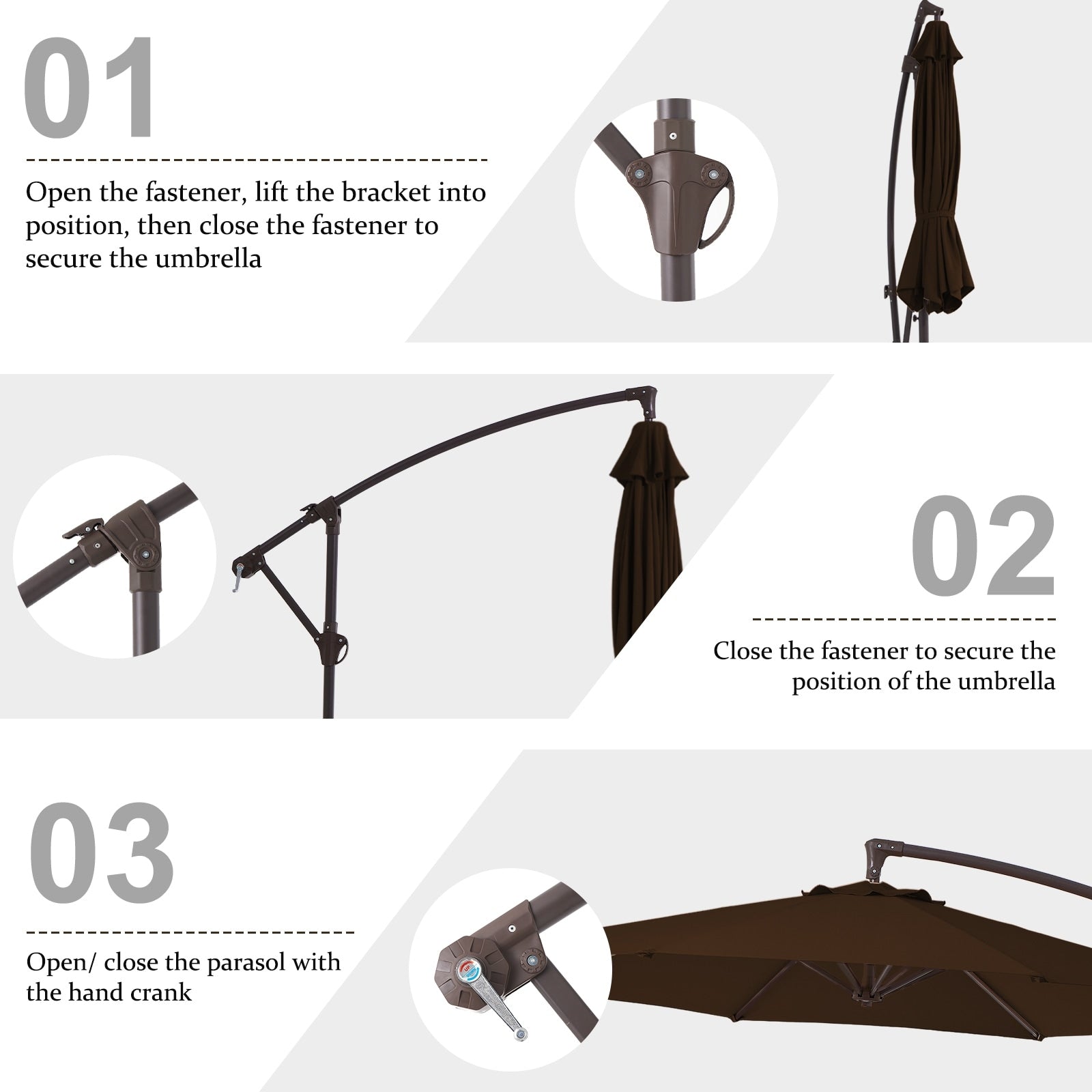 Parasol déporté suspendu à manivelle en acier de 10 pieds