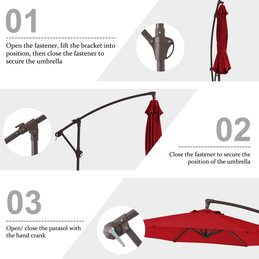 Parasol déporté suspendu à manivelle en acier de 10 pieds