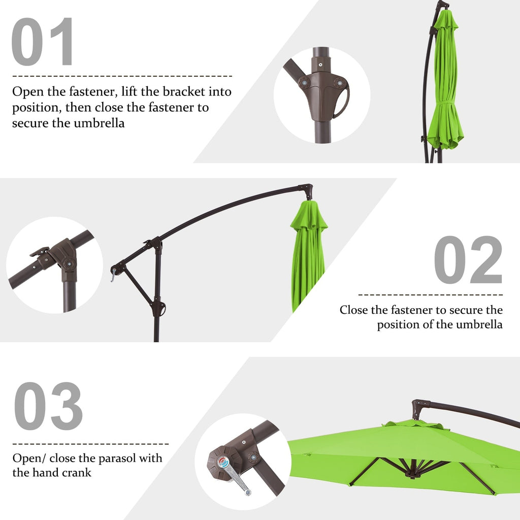 Parasol déporté suspendu à manivelle en acier de 10 pieds