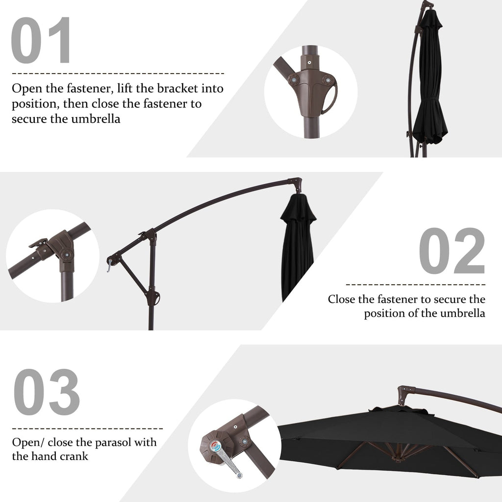 Parasol déporté suspendu à manivelle en acier de 10 pieds