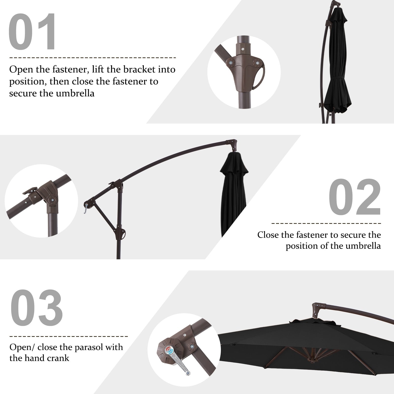 Parasol déporté suspendu à manivelle en acier de 10 pieds