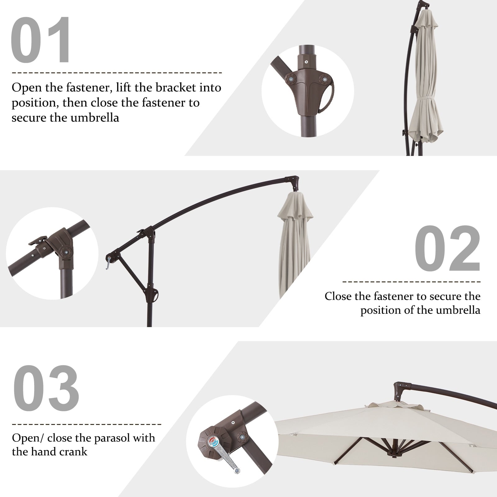 Parasol déporté suspendu à manivelle en acier de 10 pieds