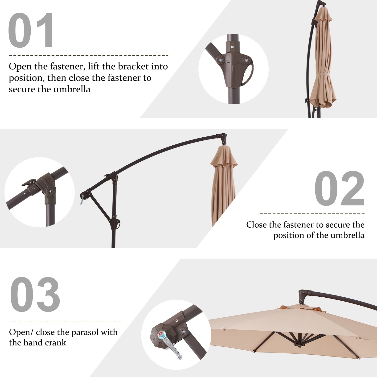 Parasol déporté suspendu à manivelle en acier de 10 pieds