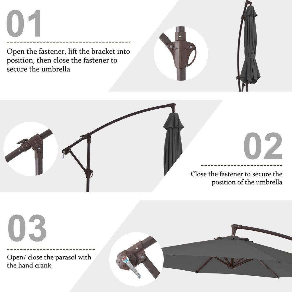 Parasol déporté suspendu à manivelle en acier de 10 pieds