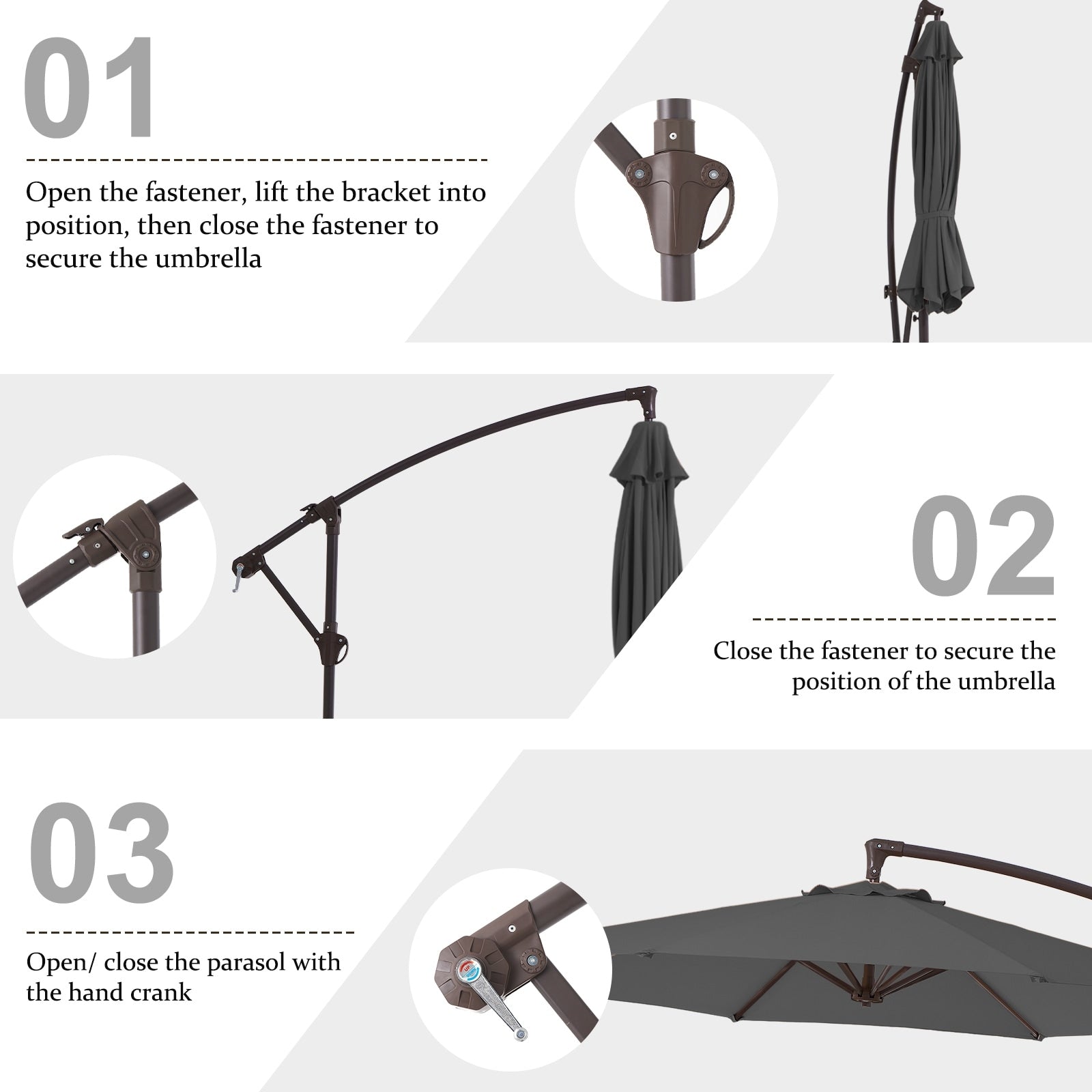 Parasol déporté suspendu à manivelle en acier de 10 pieds