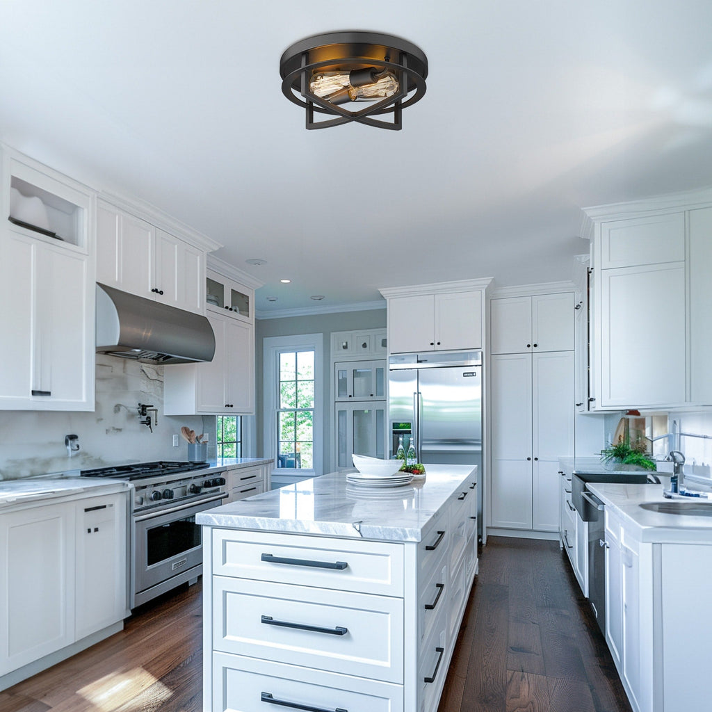 13 plafonniers industriels à 2 lampes encastrés