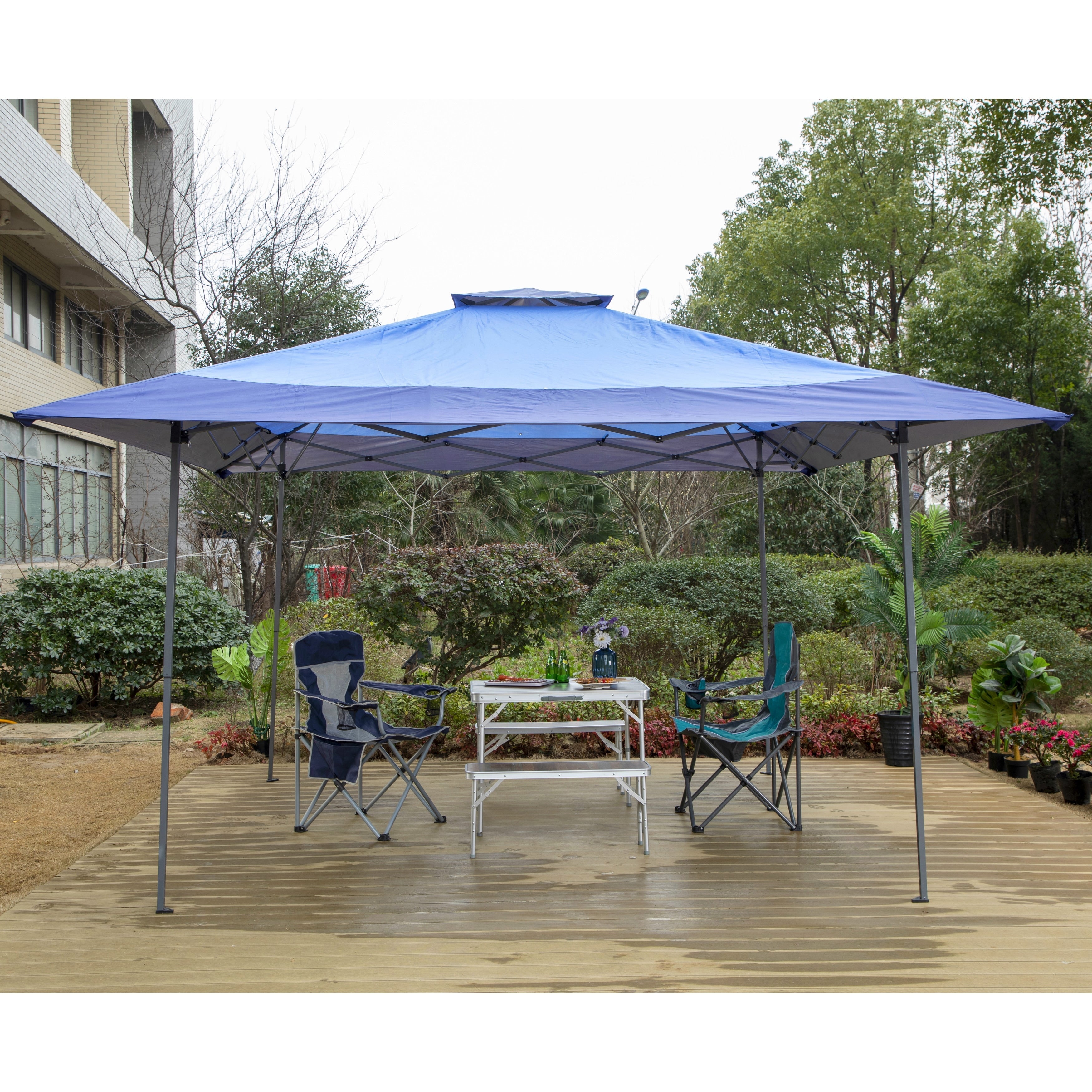 Gazebo de jardin renforcé escamotable avec rideau d'angle élégant - 13 x 13 pi