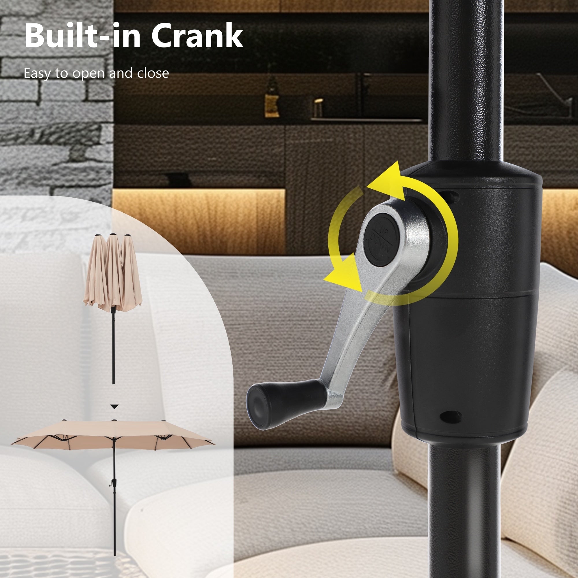 Parasol de patio double face MAISON ARTS de 13 pieds extra large avec manivelle