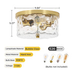 Plafonnier encastré à 2 lumières avec verre martelé transparent