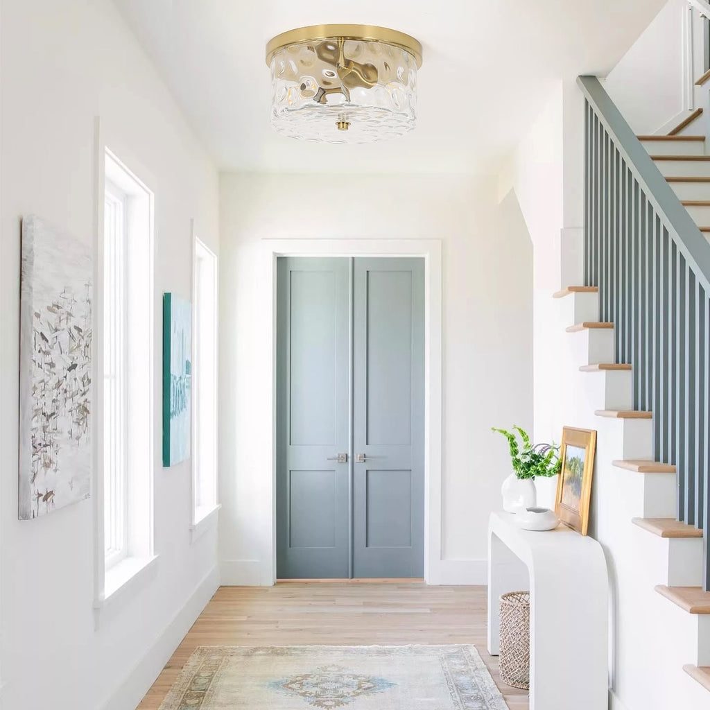 Plafonnier encastré à 2 lumières avec verre martelé transparent