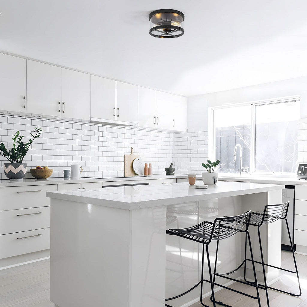 Plafonnier encastré à 2 lumières en verre transparent avec cadre en métal