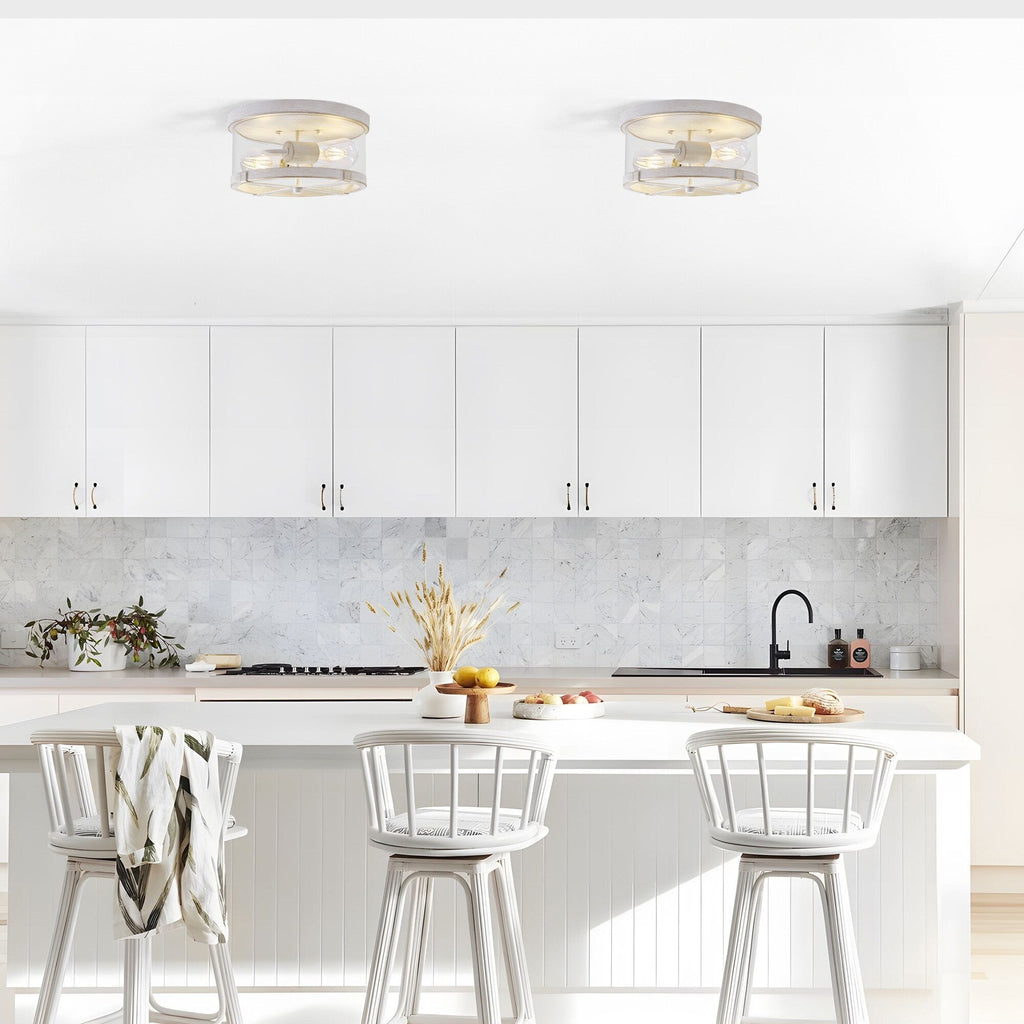 Plafonnier encastré à 2 lumières en verre transparent avec cadre en métal