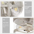 Plafonnier encastré à 2 lumières en verre transparent avec cadre en métal