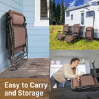 Chaise longue pliable portable à gravité zéro, 2 pièces, avec porte-gobelet