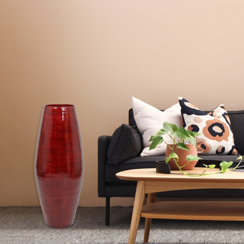 Vase de sol cylindrique en bambou de grande taille, décoratif pour halls d'hôtel et spas, idéal pour le salon ou le couloir.