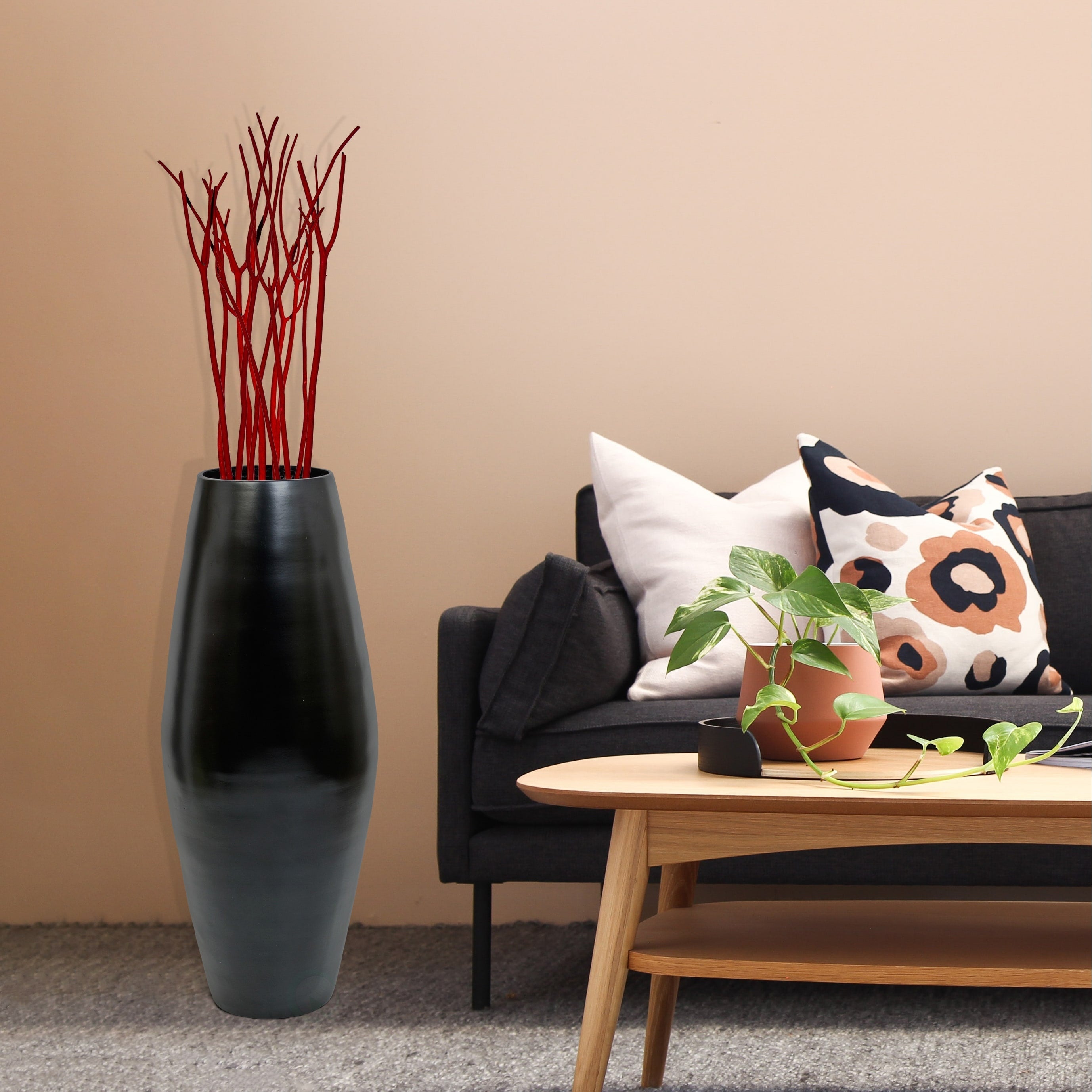 Vase de sol cylindrique en bambou de grande taille, décoratif pour halls d'hôtel et spas, idéal pour le salon ou le couloir.