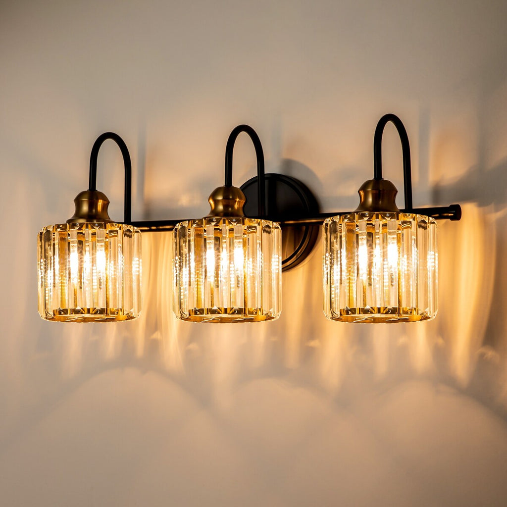 Applique murale linéaire moderne à 3 ou 4 lumières en cristal à intensité variable pour salle de bain