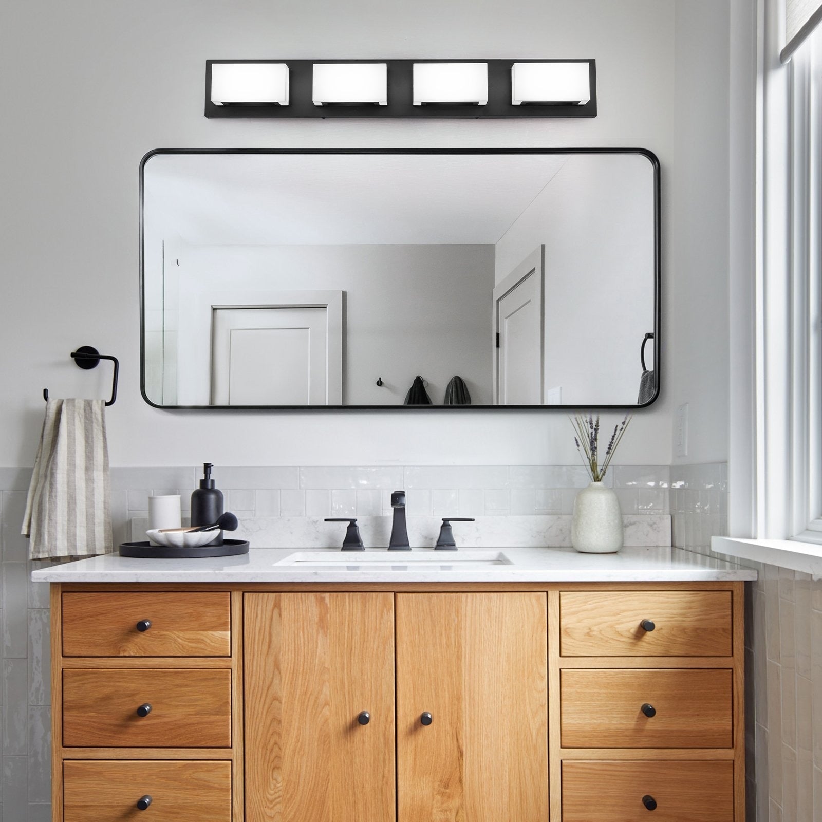 Applique murale LED moderne à intensité variable, 3, 4 ou 5 lampes, noir mat, pour salle de bain