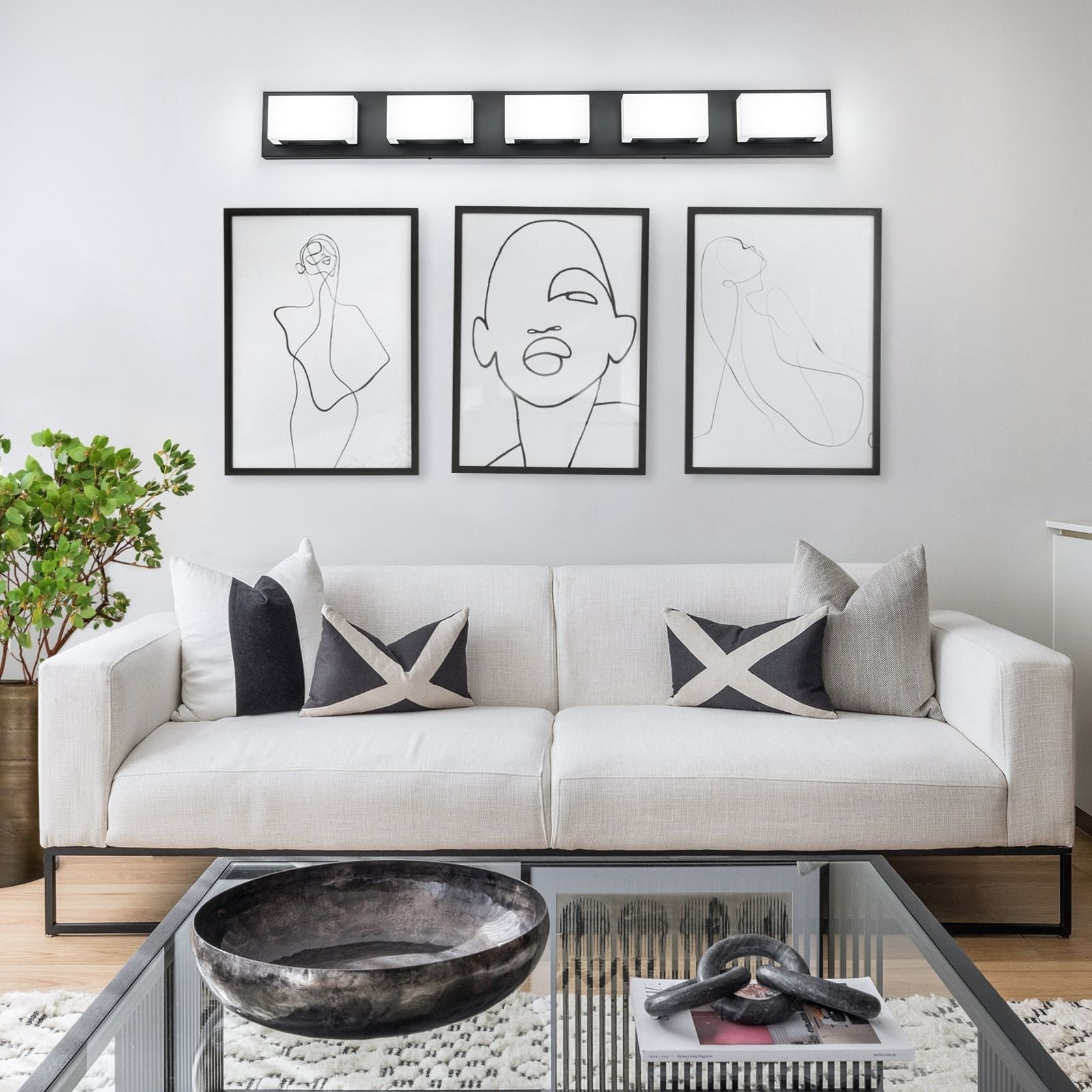 Applique murale LED moderne à intensité variable, 3, 4 ou 5 lampes, noir mat, pour salle de bain