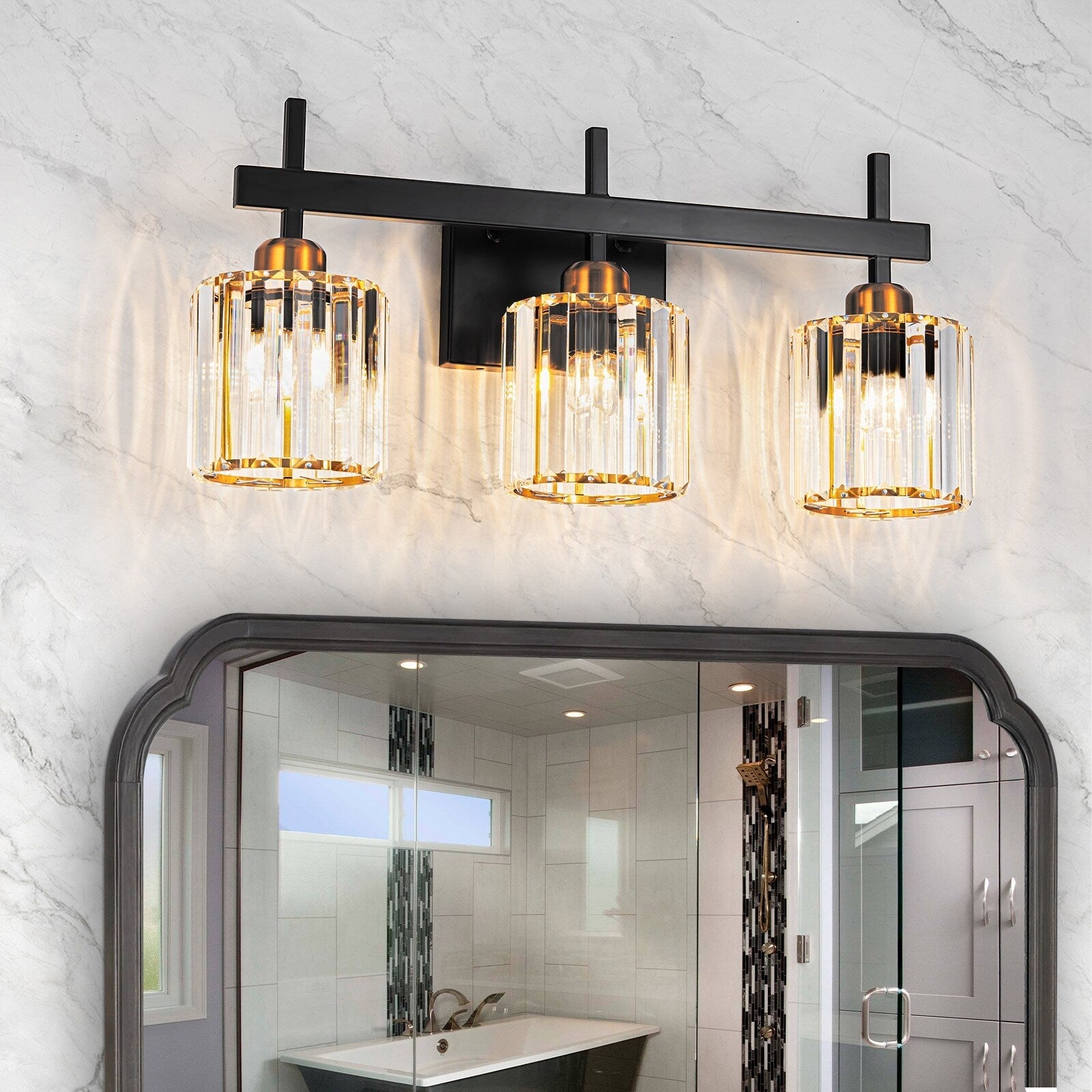 Luminaires de salle de bain modernes à 3, 4 ou 5 lumières en cristal à intensité variable, pour miroir