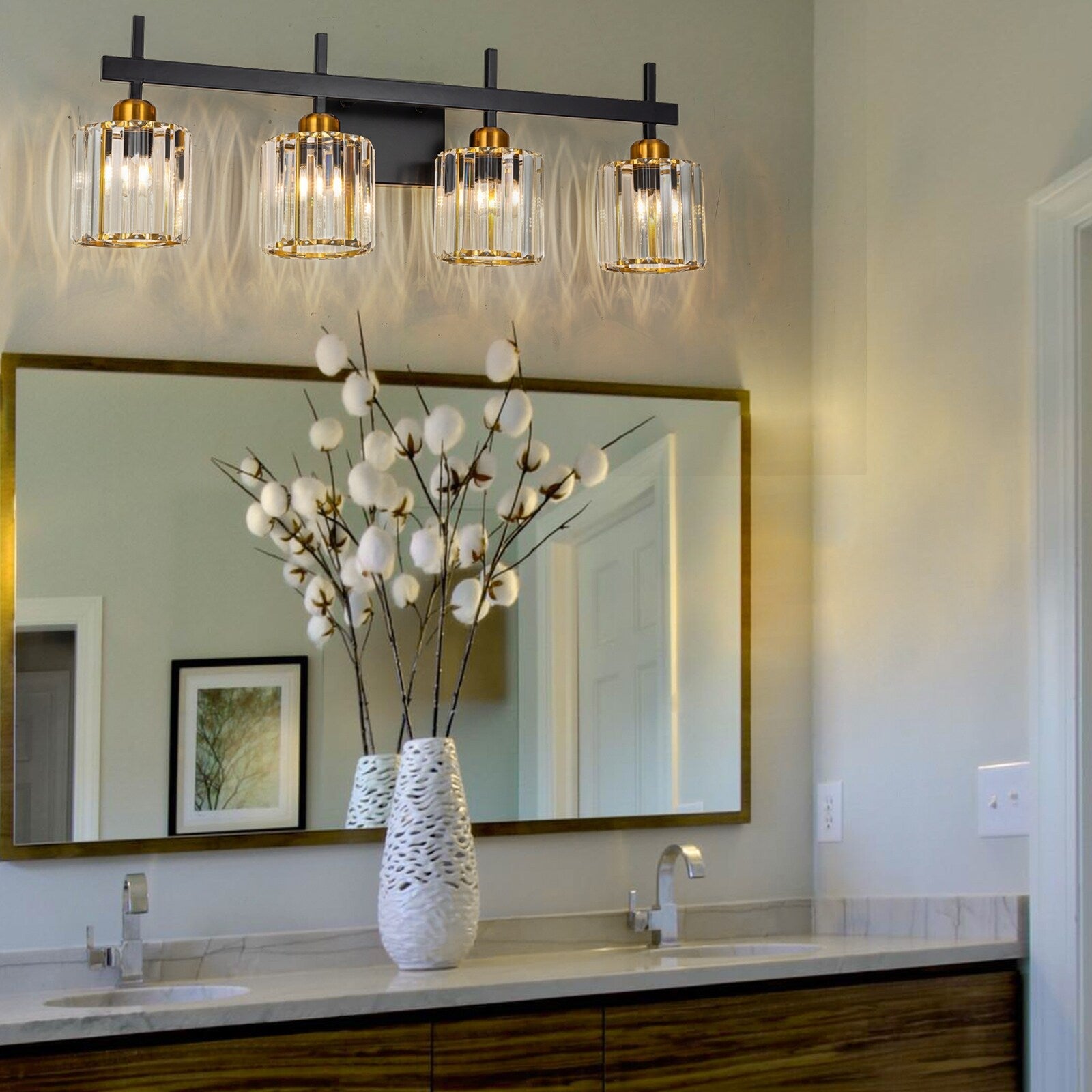 Luminaires de salle de bain modernes à 3, 4 ou 5 lumières en cristal à intensité variable, pour miroir