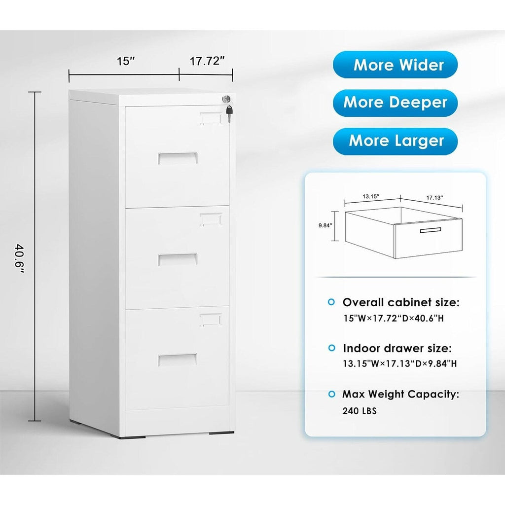 Classeur métallique verrouillable à 3 tiroirs pour bureau à domicile, armoire roulante entièrement assemblée