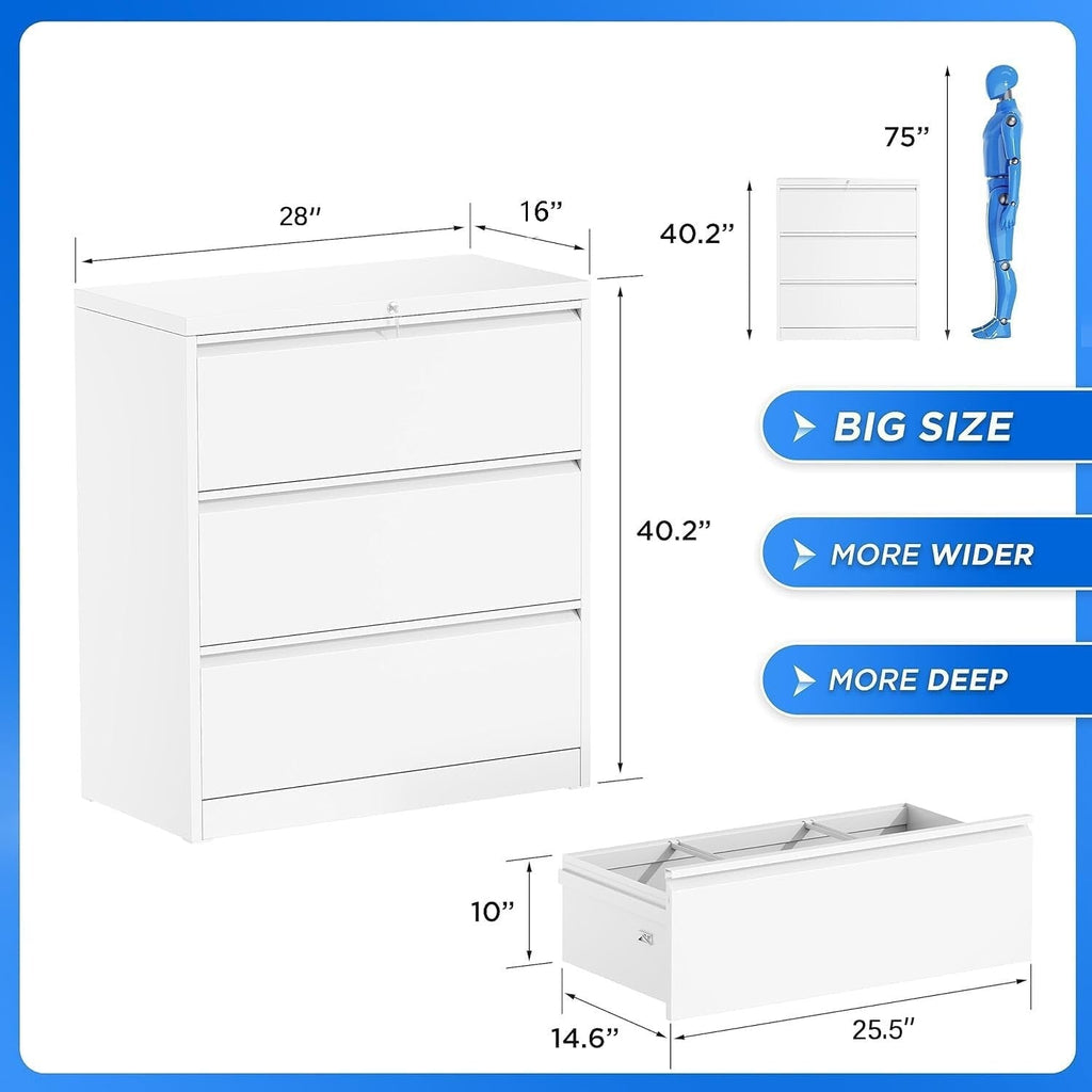 Classeur métallique verrouillable à 3 tiroirs pour bureau à domicile, armoire roulante entièrement assemblée