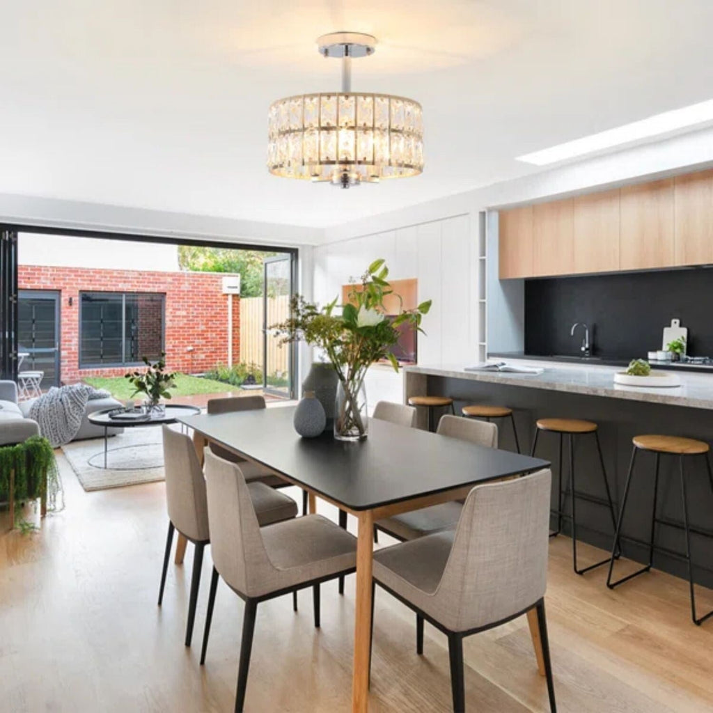 Plafonnier semi-encastré à 3 lumières en cristal pour salon et couloir