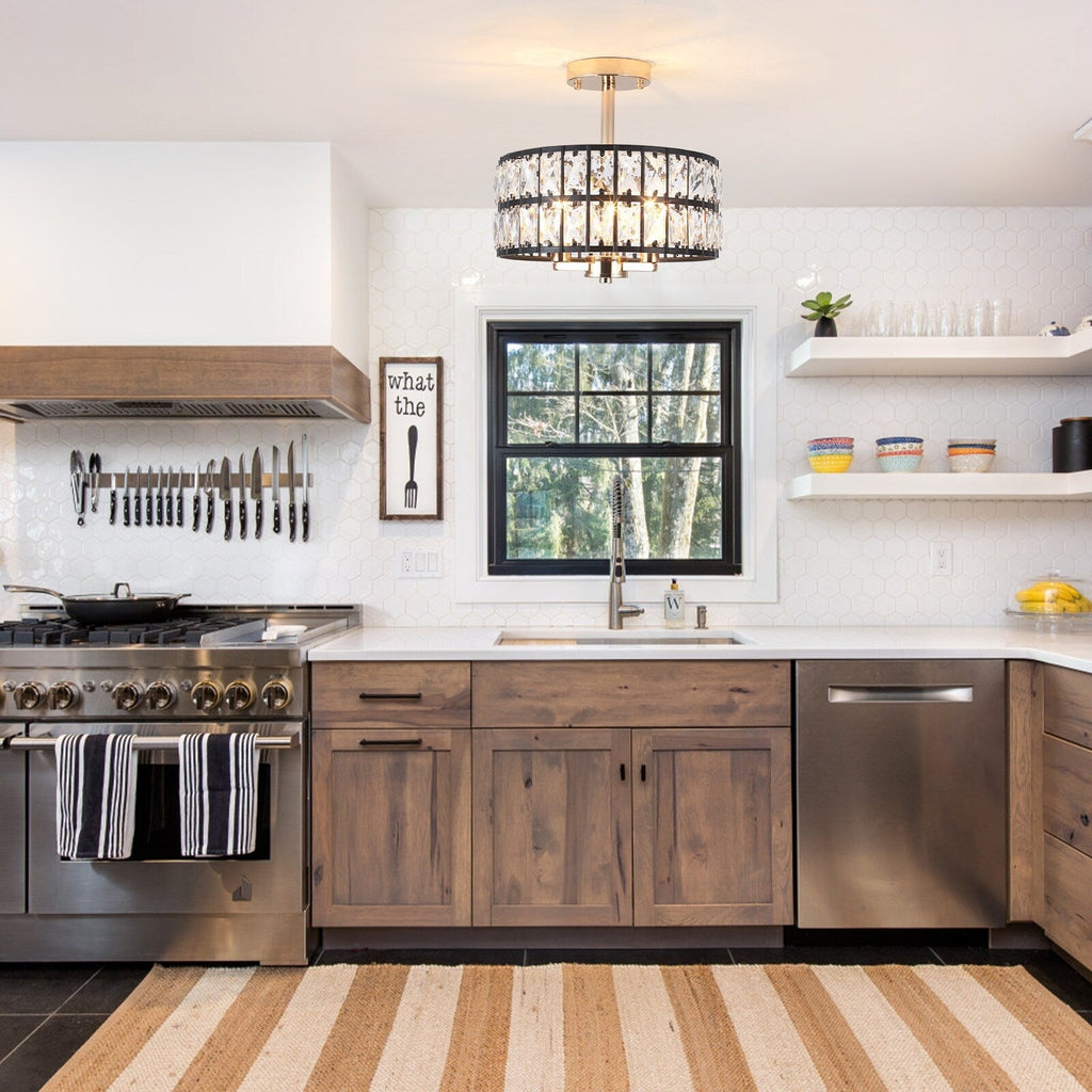 Plafonnier semi-encastré à 3 lumières en cristal pour salon et couloir