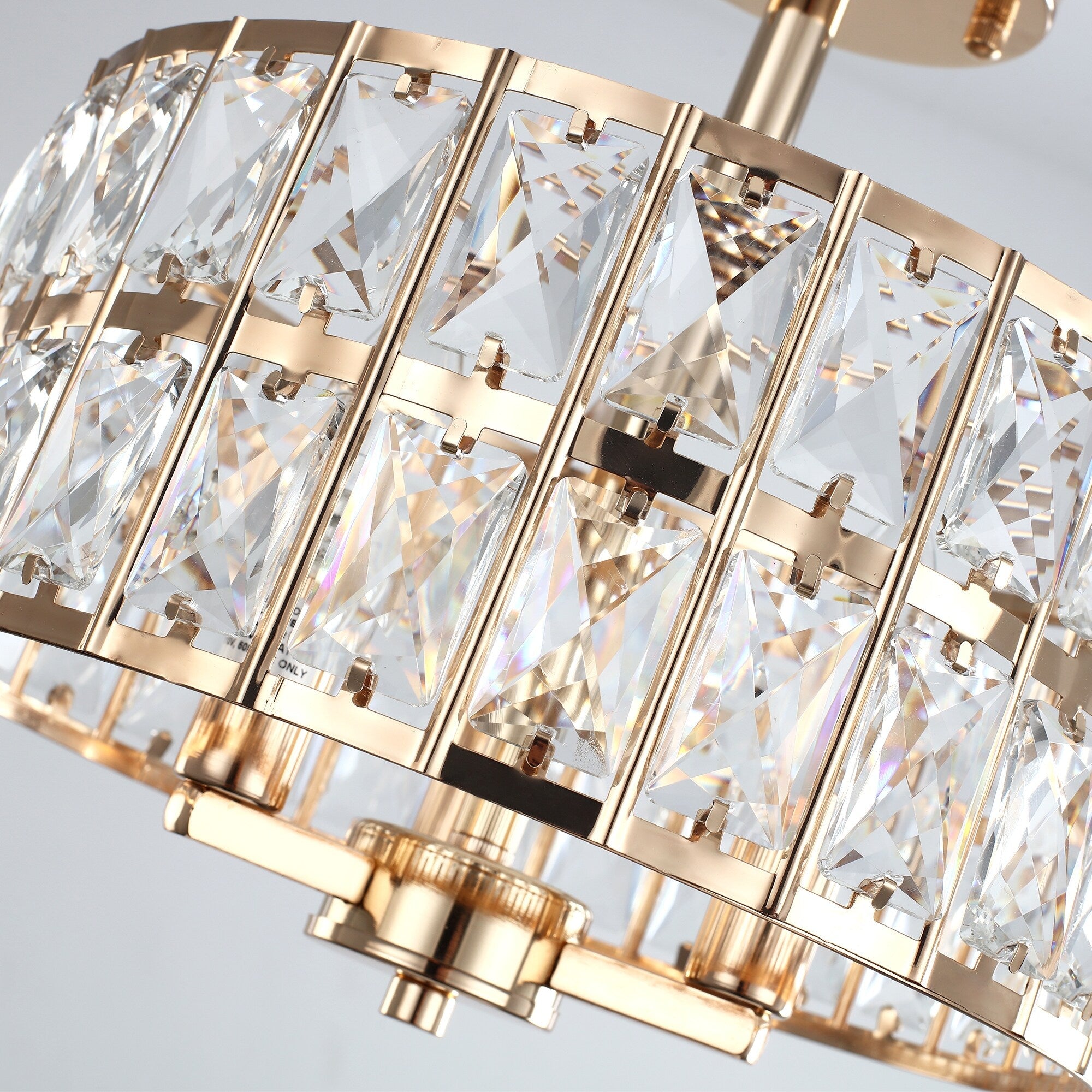 Plafonnier semi-encastré à 3 lumières en cristal pour salon et couloir