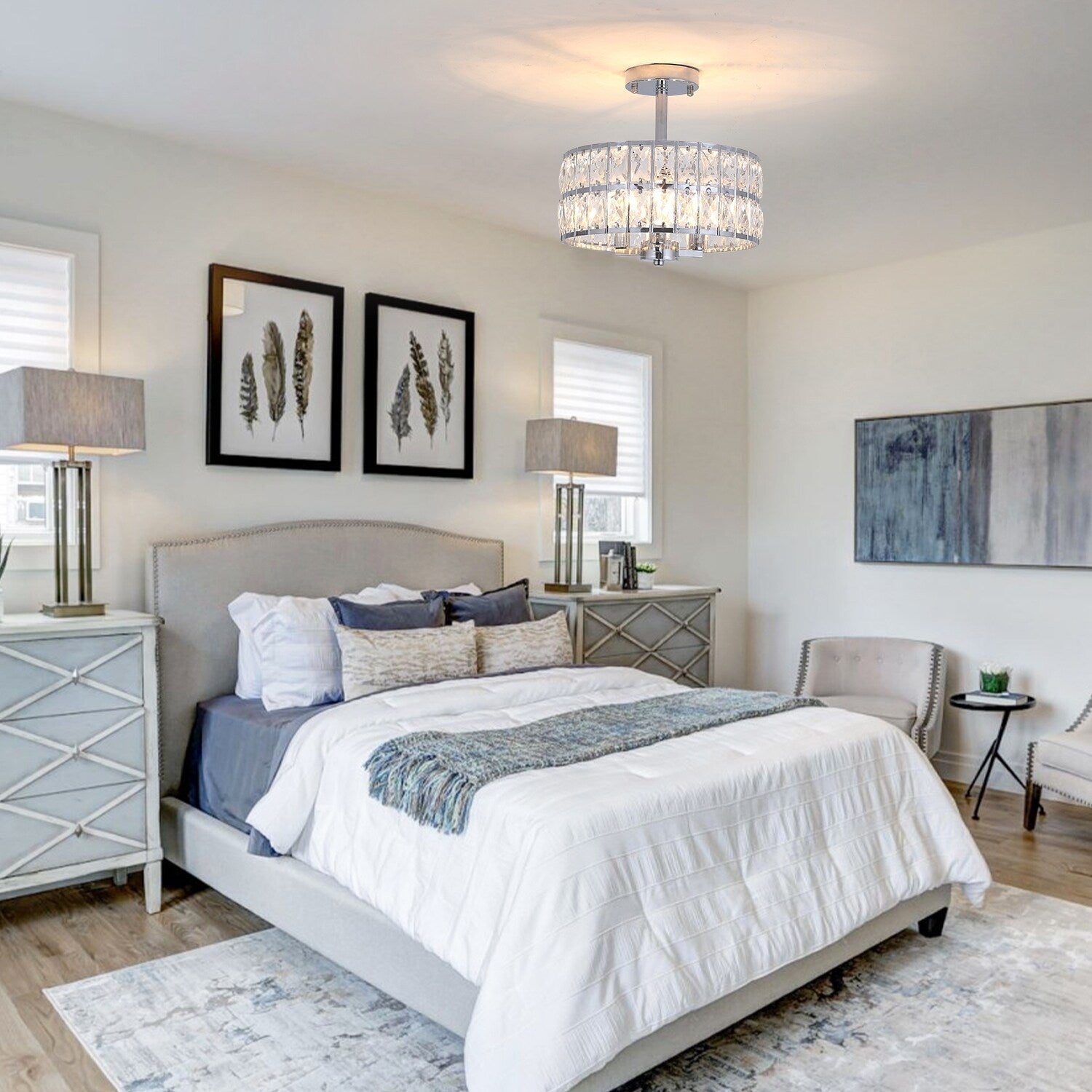 Plafonnier semi-encastré à 3 lumières en cristal pour salon et couloir