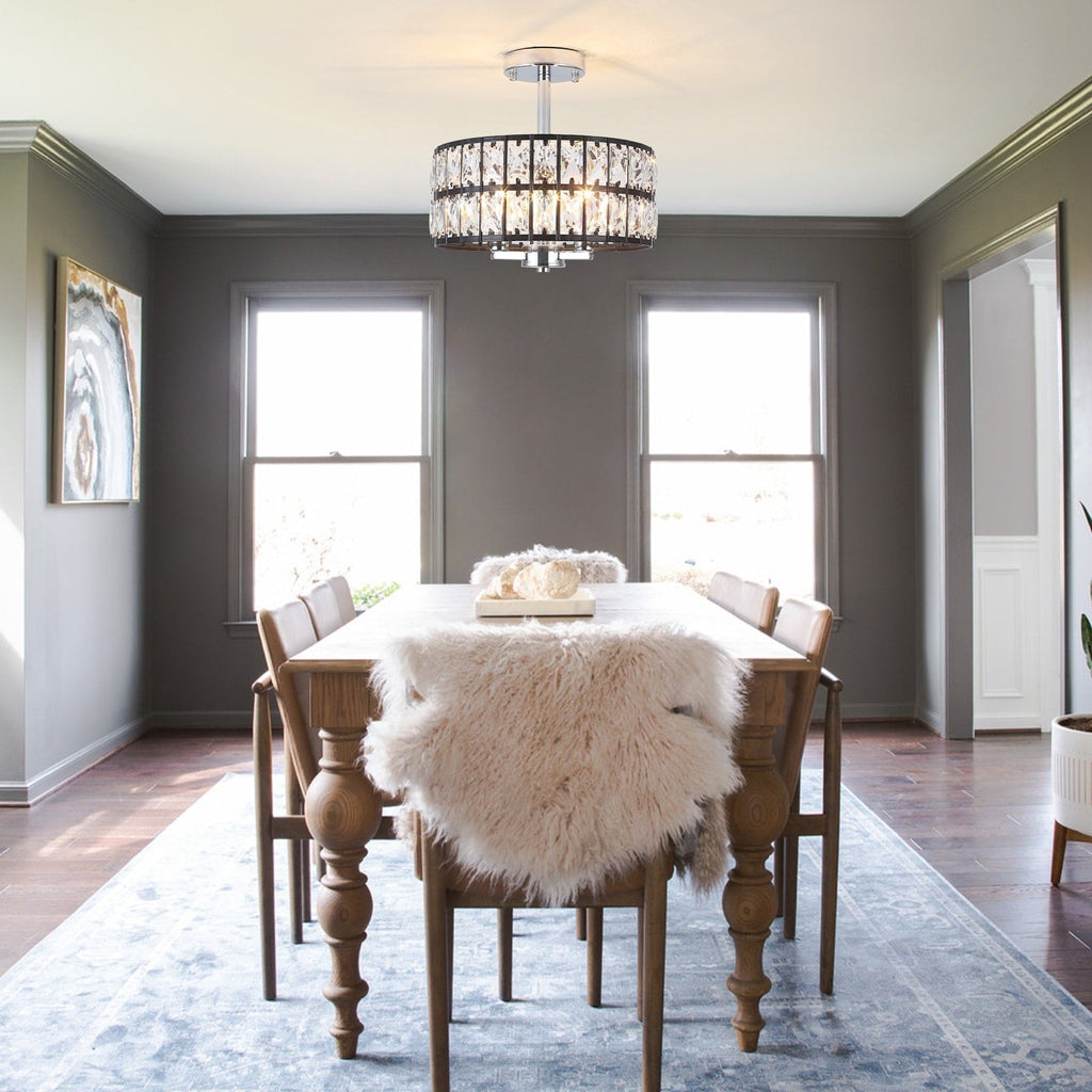 Plafonnier semi-encastré à 3 lumières en cristal pour salon et couloir