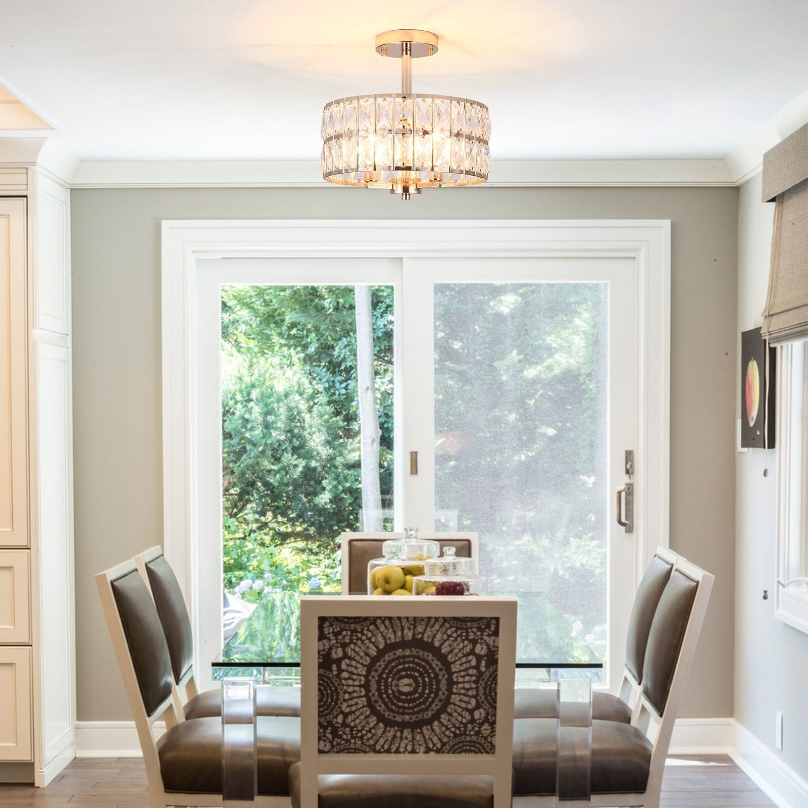 Plafonnier semi-encastré à 3 lumières en cristal pour salon et couloir