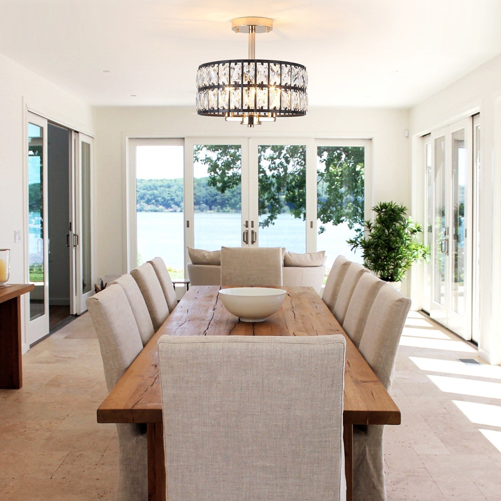 Plafonnier semi-encastré à 3 lumières en cristal pour salon et couloir