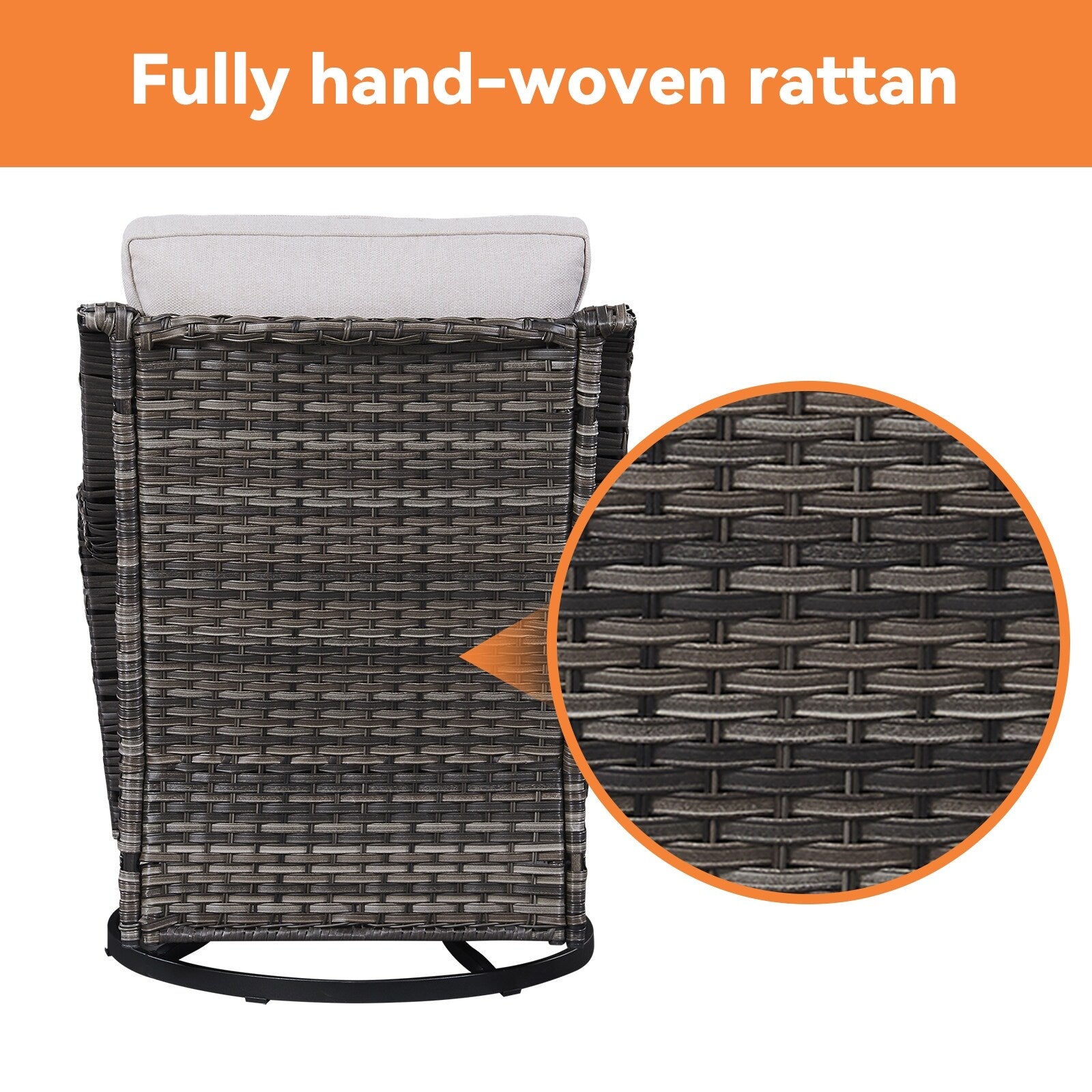 Fauteuil à bascule pivotant d'extérieur Gymojoy 3 pièces en osier avec coussin et table