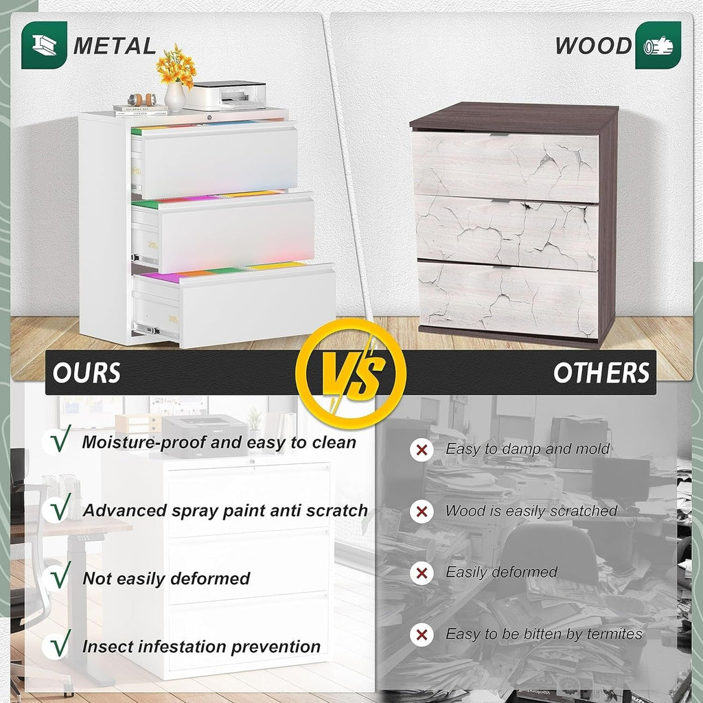 Classeur métallique verrouillable à 3 tiroirs pour bureau à domicile, armoire roulante entièrement assemblée