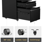 Classeur métallique verrouillable à 3 tiroirs pour bureau à domicile, armoire roulante entièrement assemblée