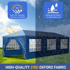 Gazebo pop-up en tissu Oxford 30 x 10 pi avec 8 sacs de sable et 8 parois latérales, avec auvent pour sac de remorquage - 30 x 10 x 8,8 pi (l x h)